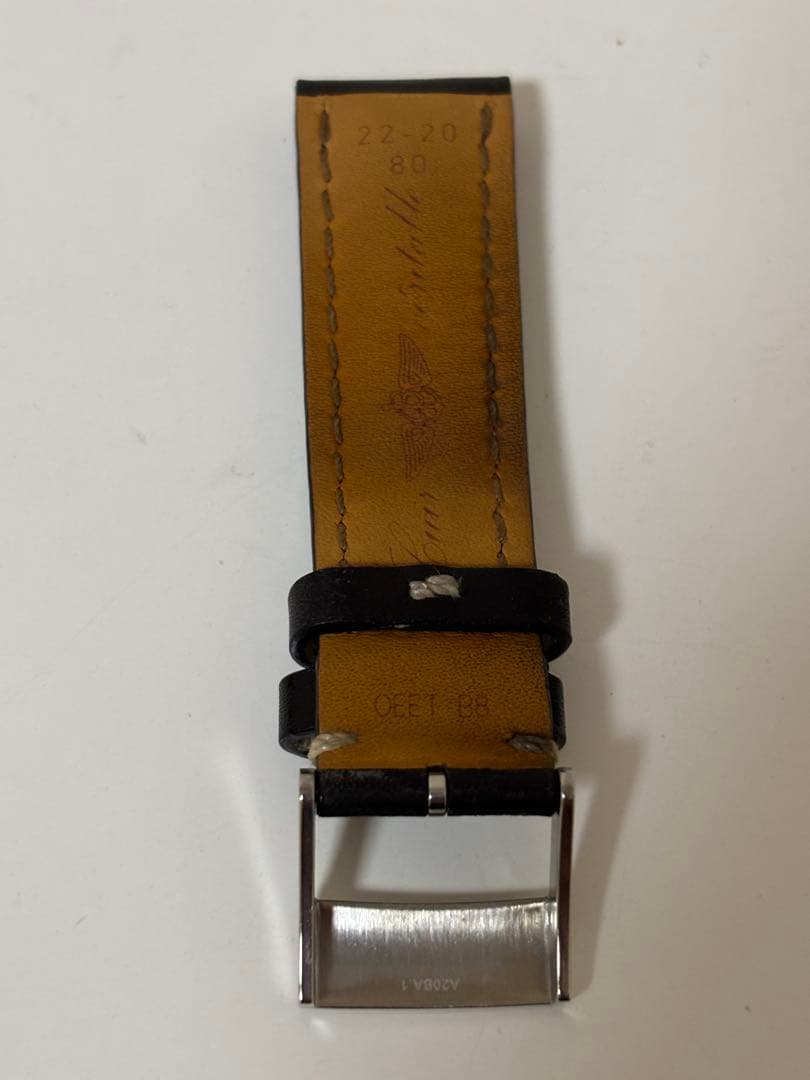 良品BREITLING レザーベルト 黒 ホワイトステッチ