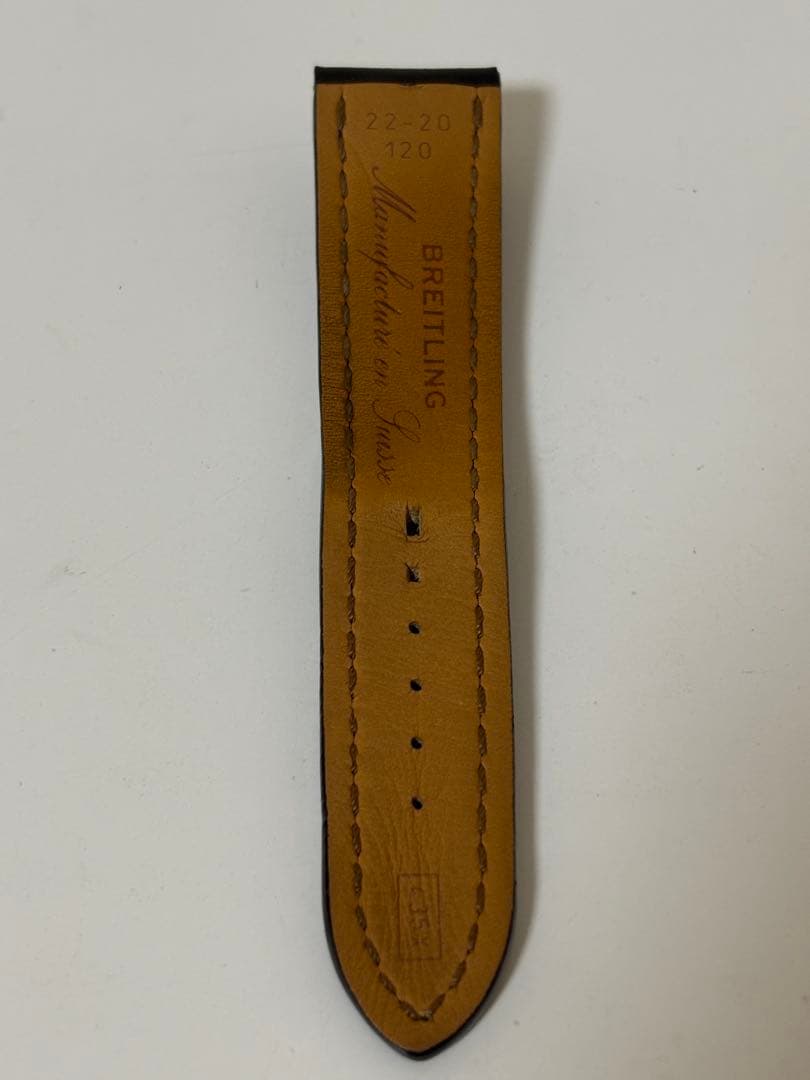 良品BREITLING レザーベルト 黒 ホワイトステッチ