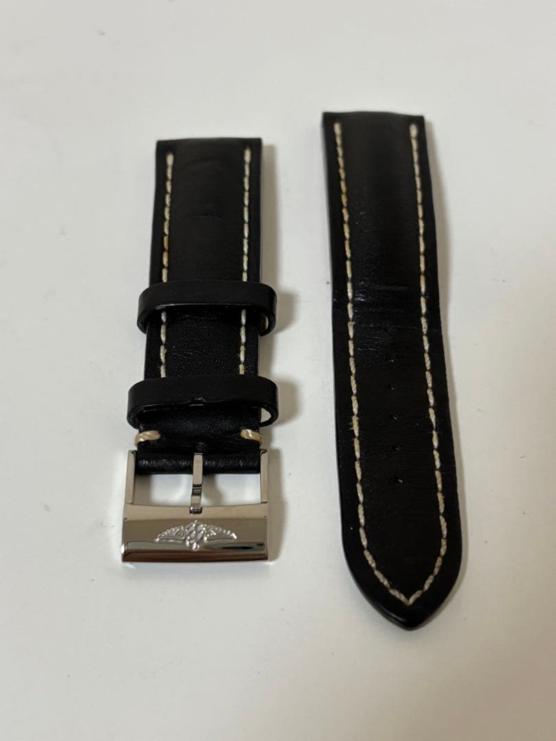 良品BREITLING レザーベルト 黒 ホワイトステッチ