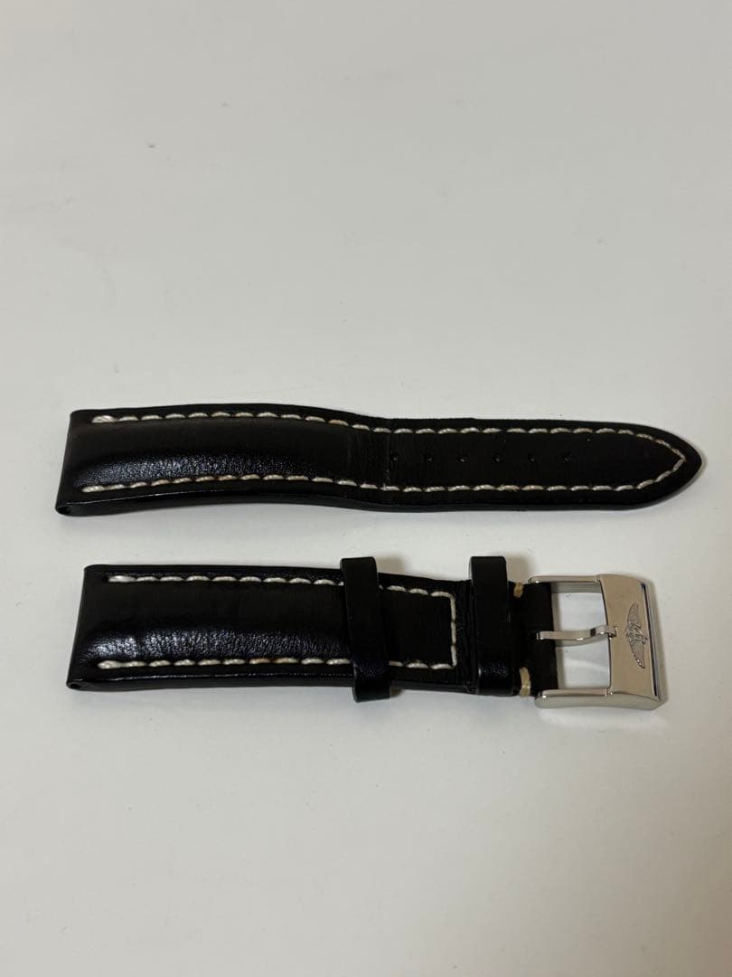 良品BREITLING レザーベルト 黒 ホワイトステッチ