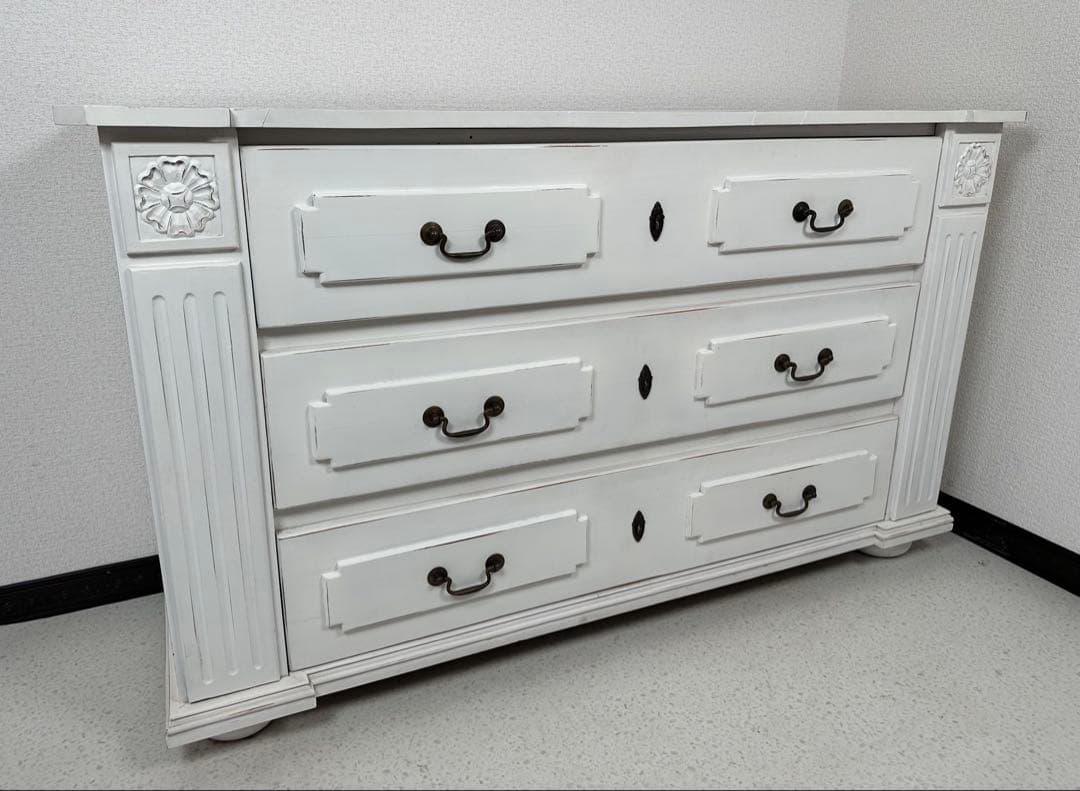 アンティーク フレンチ 3段 チェスト ビンテージ 姫系 ホワイト ※i1