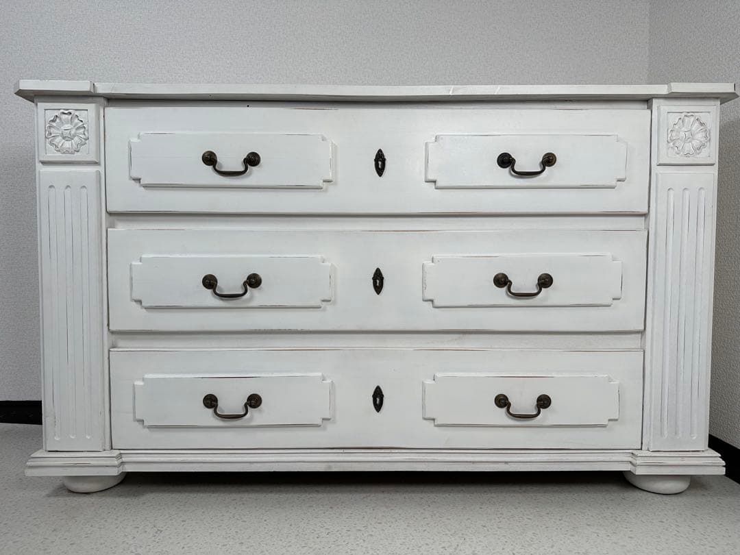 アンティーク フレンチ 3段 チェスト ビンテージ 姫系 ホワイト ※i1