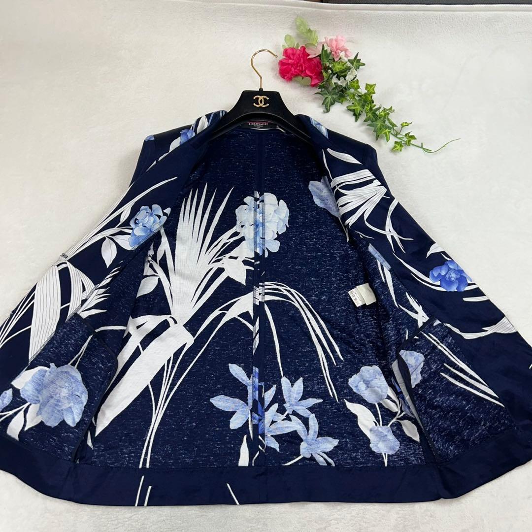 K668 L レオナール 花柄 ロゴボタン テーラードジャケット レディース