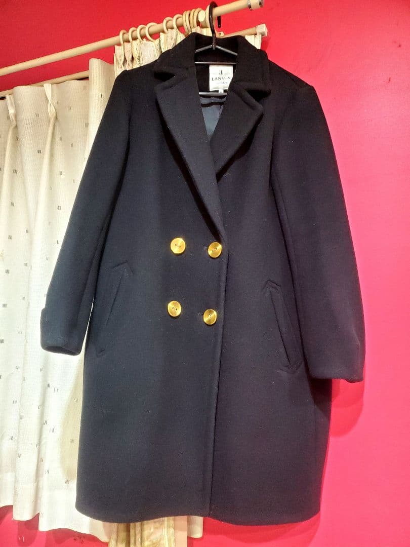 LANVIN en Bleu 黒 ダブルブレストコート 36