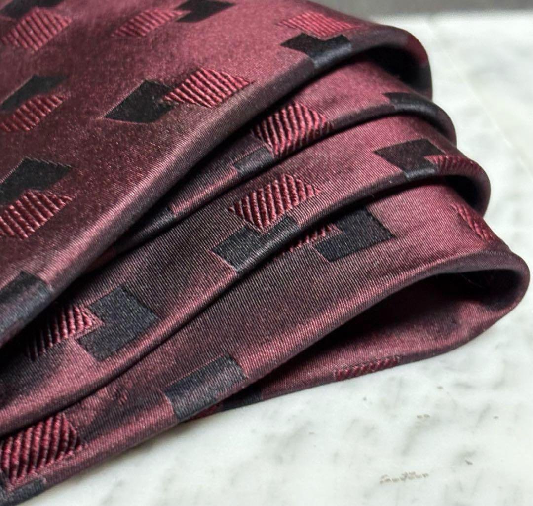 CHANEL シャネル ネクタイ レッド ボルドー ココマーク 光沢 イタリア製