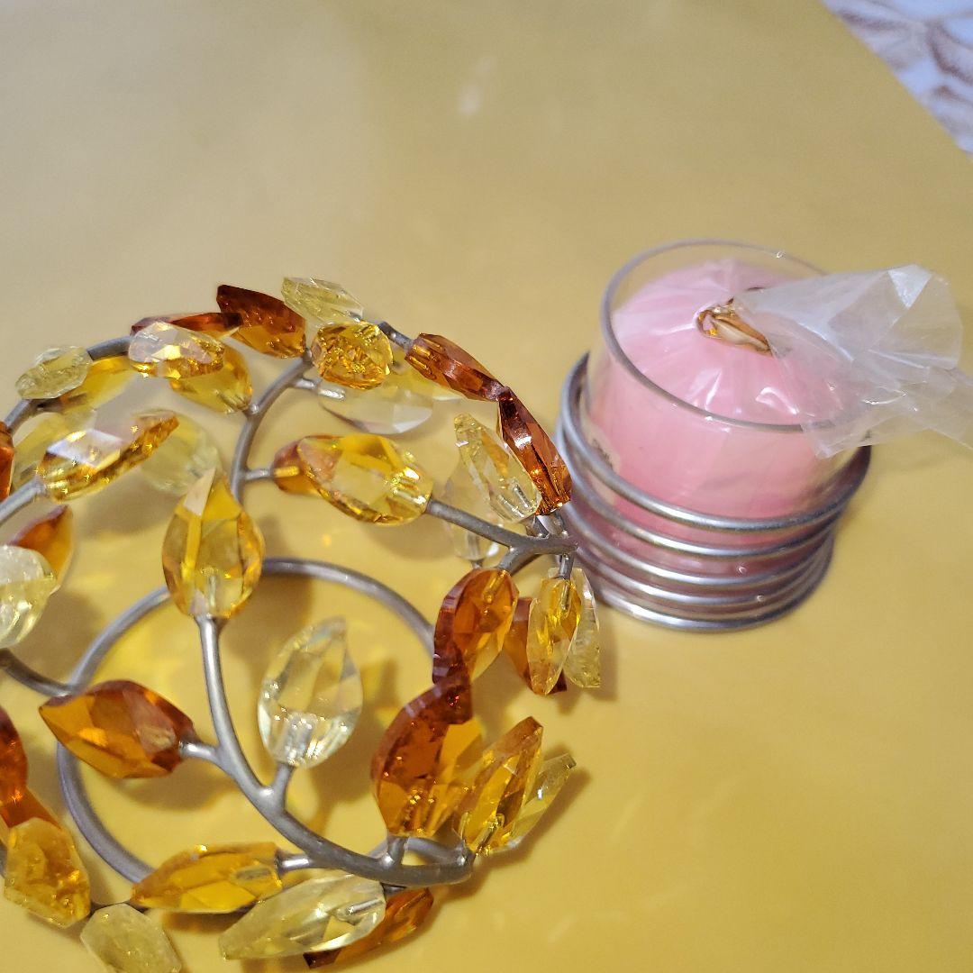 スワロフスキー カラフル葉デザインキャンドルホルダー