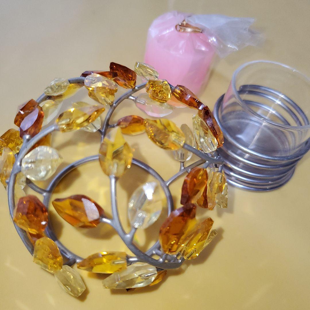 スワロフスキー カラフル葉デザインキャンドルホルダー