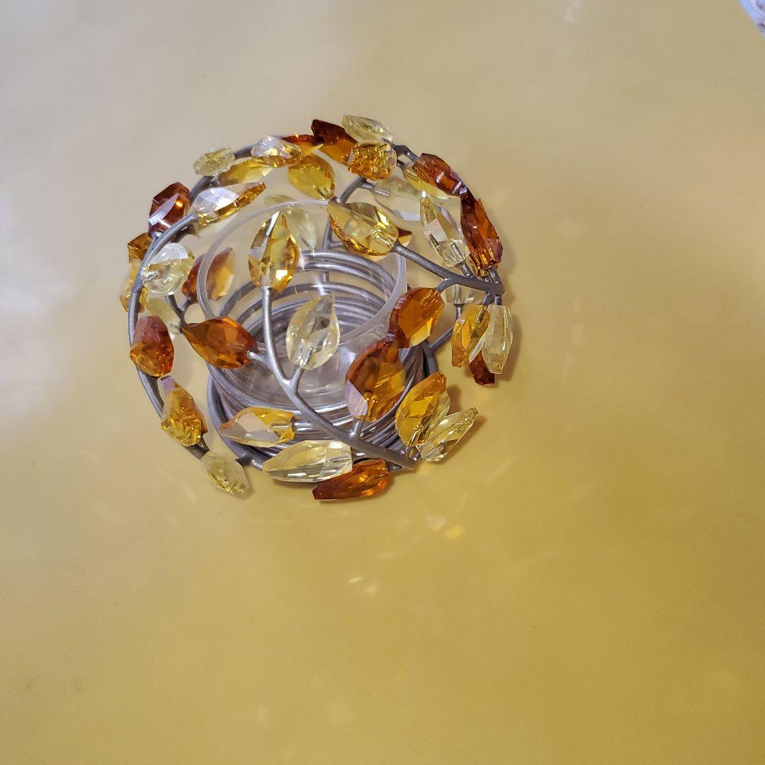 スワロフスキー カラフル葉デザインキャンドルホルダー