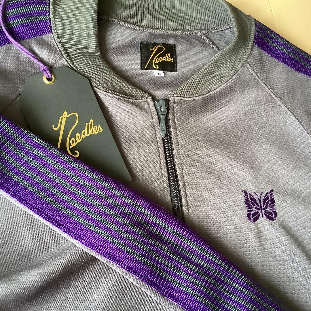 別注 Needles トラックジャケット グレーxパープル Lsize
