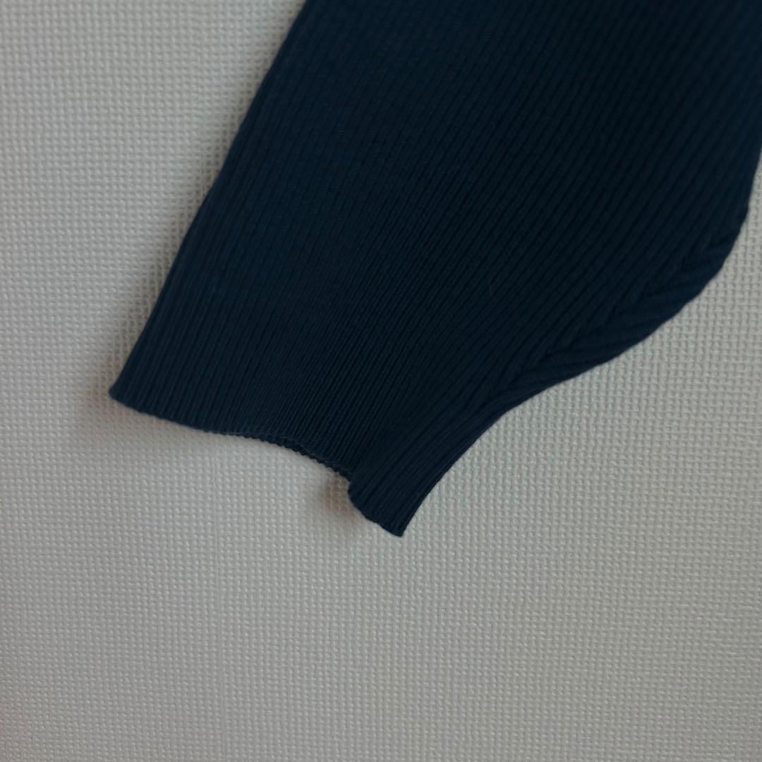 AURALEE ハイゲージ リブニット ポロ 五分袖 ネイビー 美品