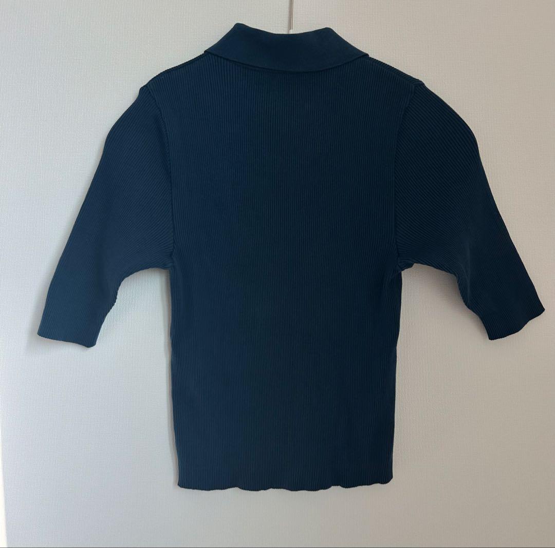 AURALEE ハイゲージ リブニット ポロ 五分袖 ネイビー 美品