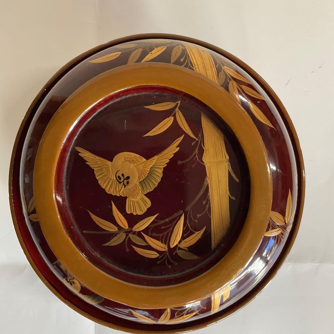 輪島塗　天然木蒔絵「竹に雀文」吸物椀(雑煮椀)10脚揃　明治後期から大正頃