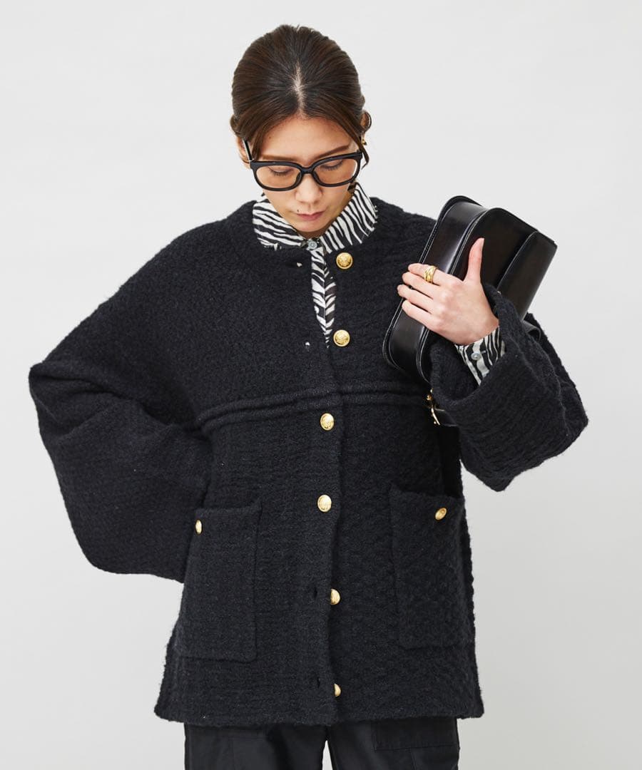 美品Curensology ツイードニットカーディガン ジャケット高見えデザイン