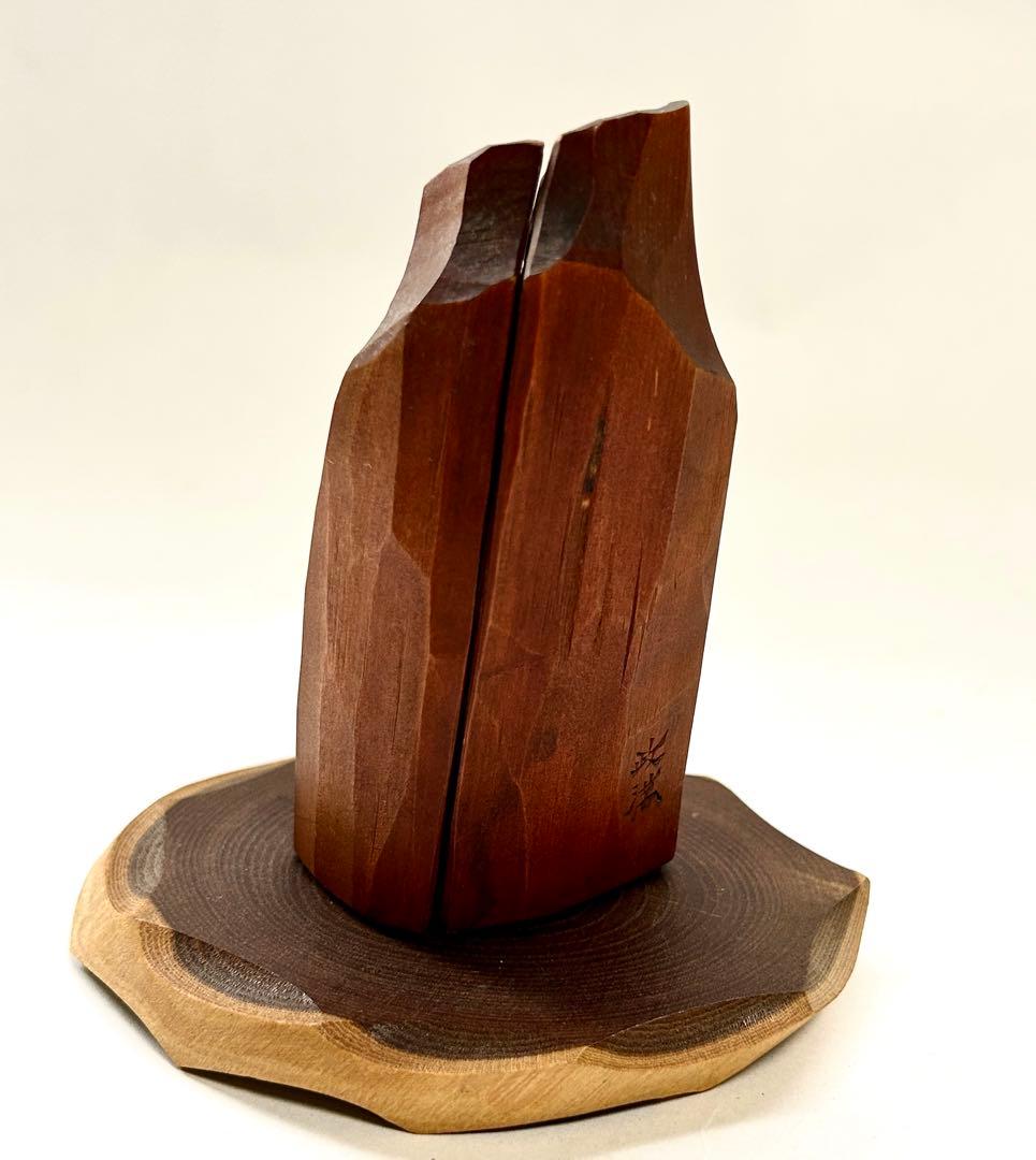 フ*ン様 夫婦木彫像　木製彫刻 二体の人物像 置物 台座付き　瀧口正満作品