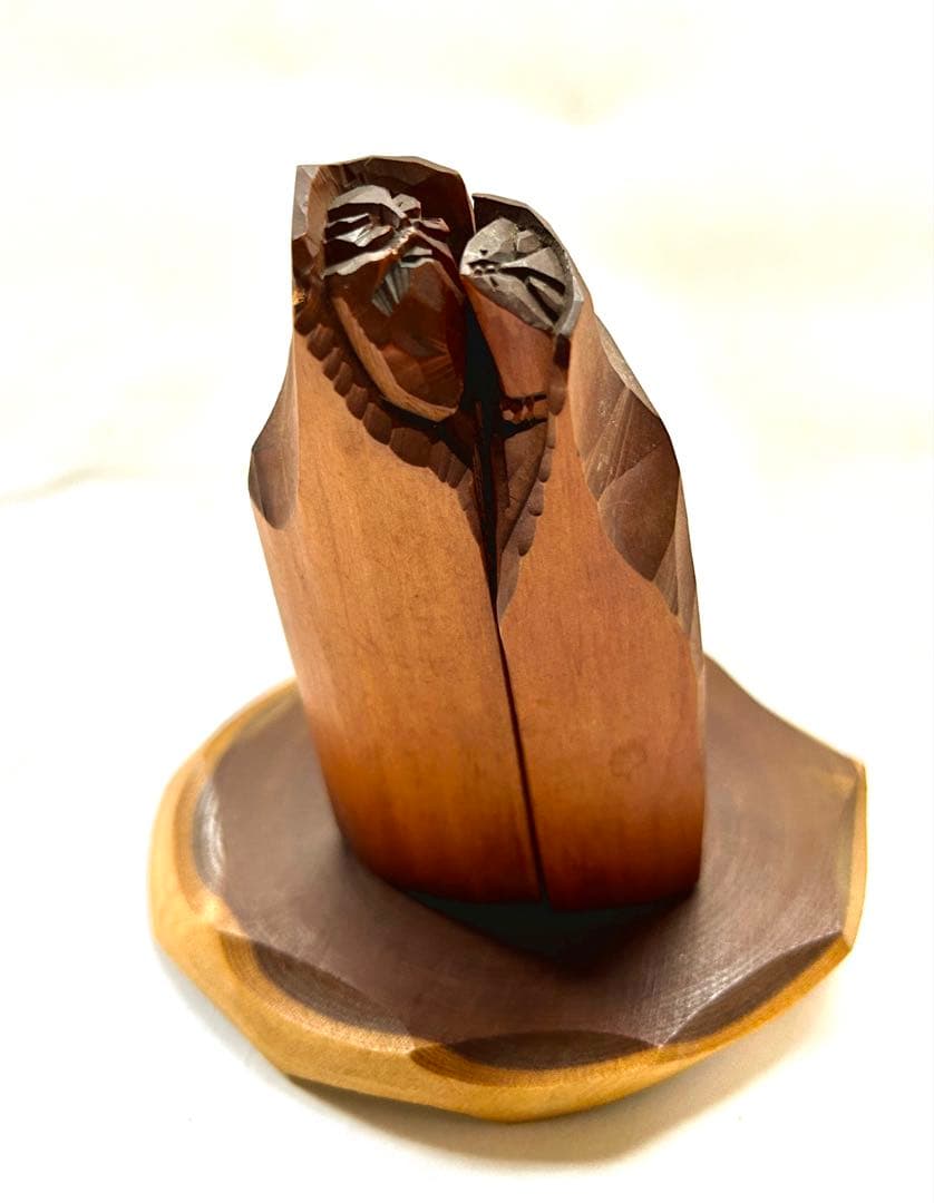 フ*ン様 夫婦木彫像　木製彫刻 二体の人物像 置物 台座付き　瀧口正満作品