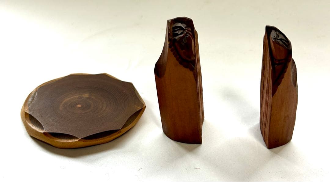 フ*ン様 夫婦木彫像　木製彫刻 二体の人物像 置物 台座付き　瀧口正満作品