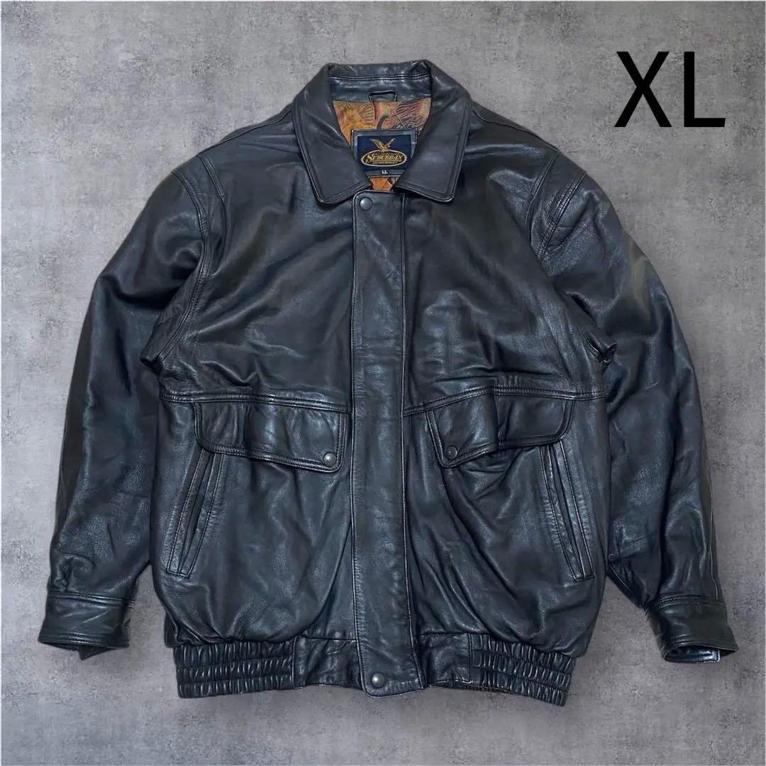 A2 黒　羊革　レザー　フライトジャケット　LL XL 柄裏地　y2k 00s