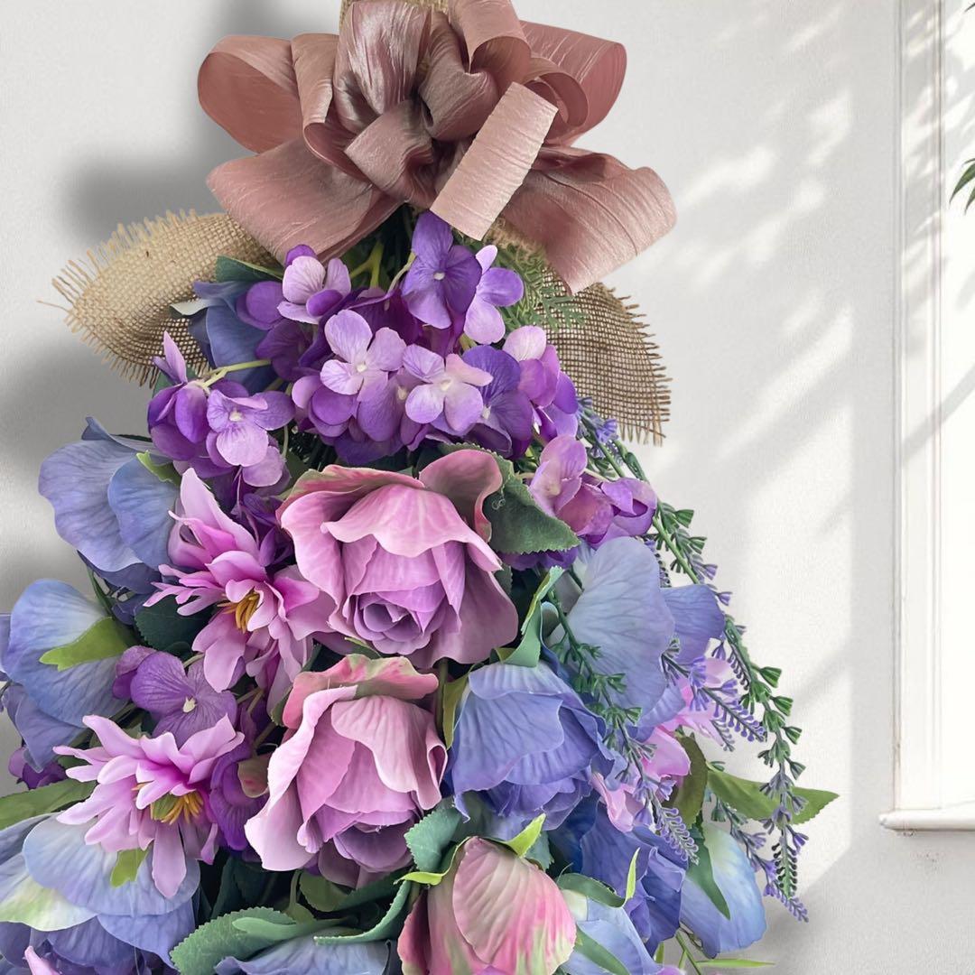 まりえ 光触媒フラワー ブルーローズとパープルローズの花束風スワッグ