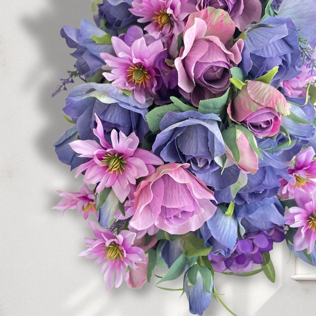 まりえ 光触媒フラワー ブルーローズとパープルローズの花束風スワッグ