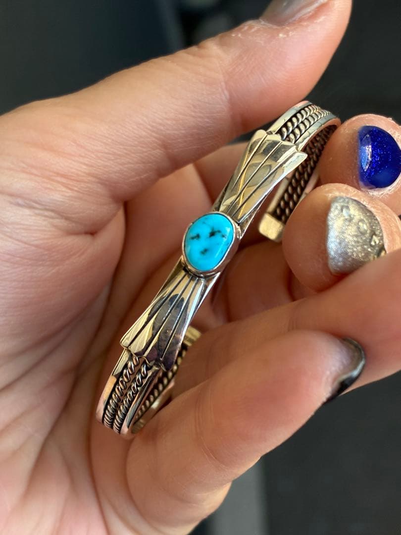 激レア✨95年前の超ヴィンテージ品❗️スリーピングビューティーターコイズ925カフ