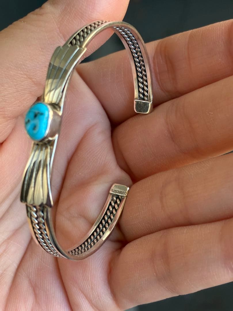 激レア✨95年前の超ヴィンテージ品❗️スリーピングビューティーターコイズ925カフ