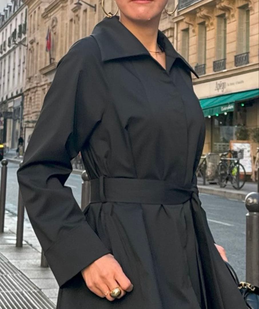 新品未使用　完売品　JENNE 配色フレンチスタイルトレンチコート　ブラック