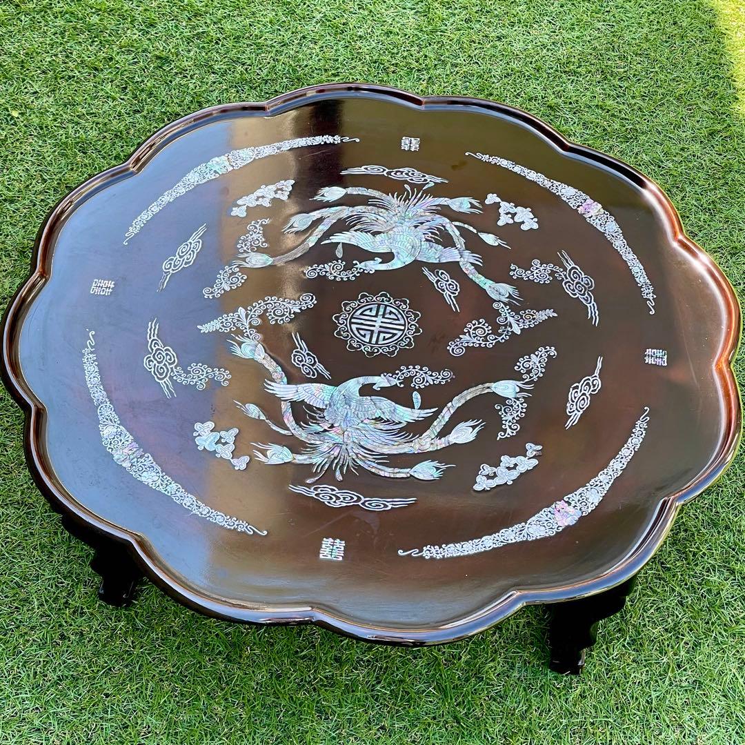 韓国伝統工芸 螺鈿細工 貝殻細工 鳳凰 螺鈿台 アンティーク家具