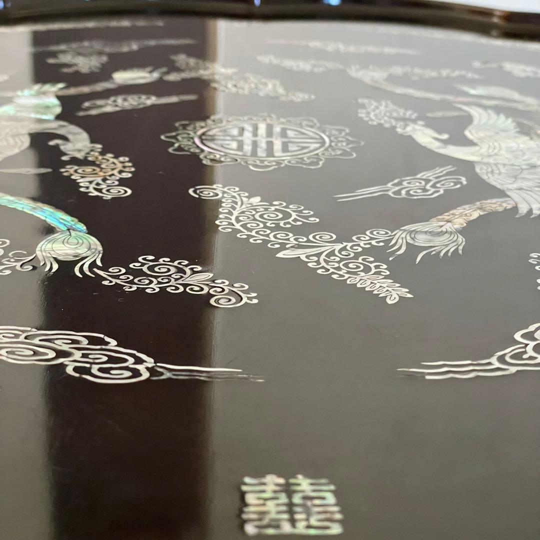 韓国伝統工芸 螺鈿細工 貝殻細工 鳳凰 螺鈿台 アンティーク家具