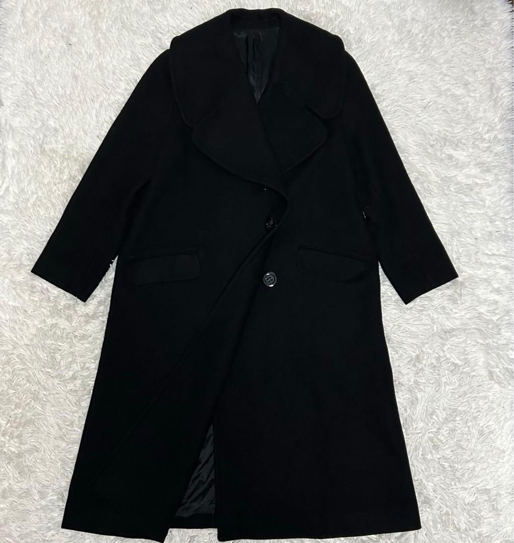 希少　ルシェルブルー　ビッグカラー　ショールカラー　女優襟　黒　ウールコート