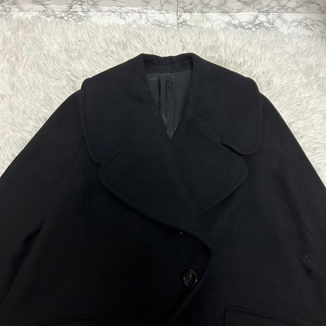 希少　ルシェルブルー　ビッグカラー　ショールカラー　女優襟　黒　ウールコート