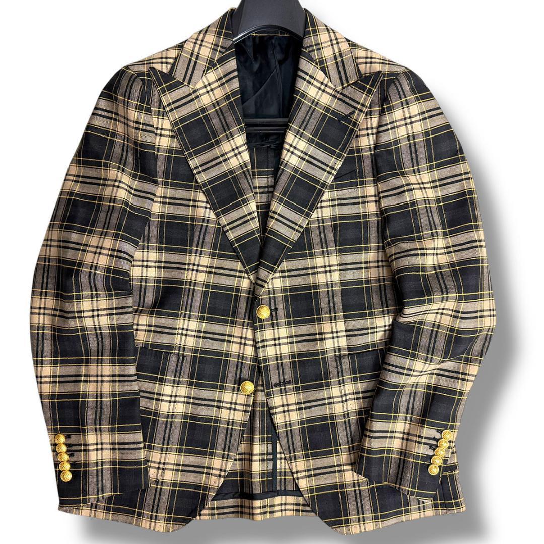 J6222 美品 タリアトーレ pino金ボタンセミツイードジャケット 茶48