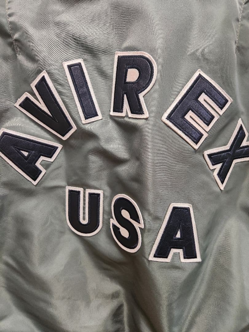 アヴィレックス　MA-1 フライトジャケット　ロゴ　カーキー　XL 短丈