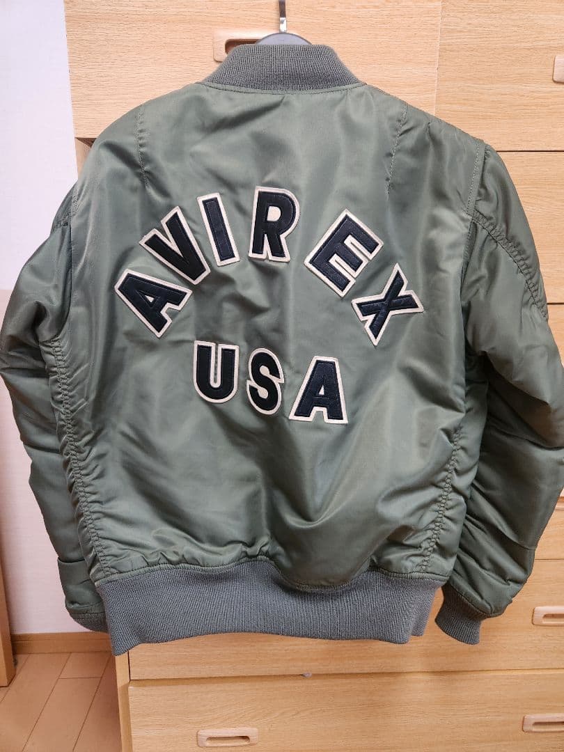 アヴィレックス　MA-1 フライトジャケット　ロゴ　カーキー　XL 短丈