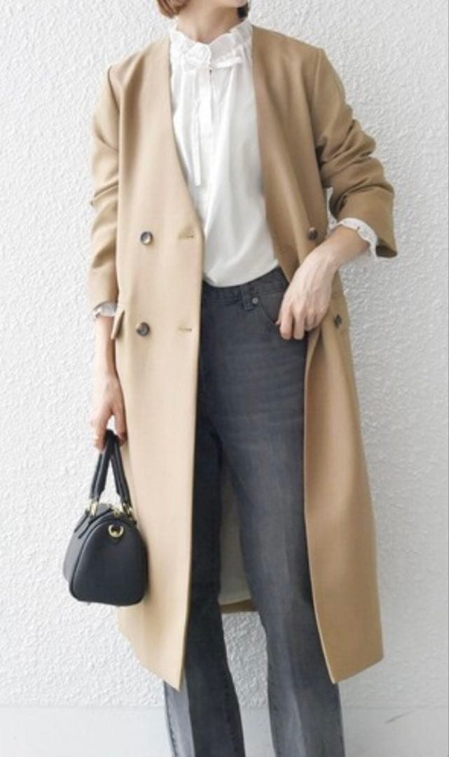 新品未使用　SHIPS any:＜洗濯機可能＞ダブルクロス ノーカラー コート