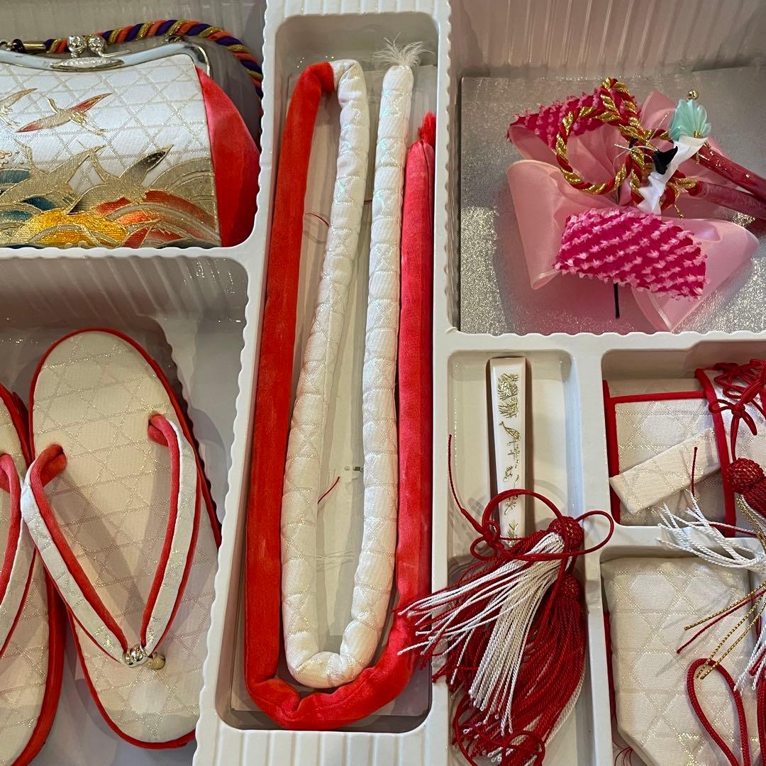 七五三用 はこせこ　朱色と金　草履・バッグ・小物セット　18㎝ 和装