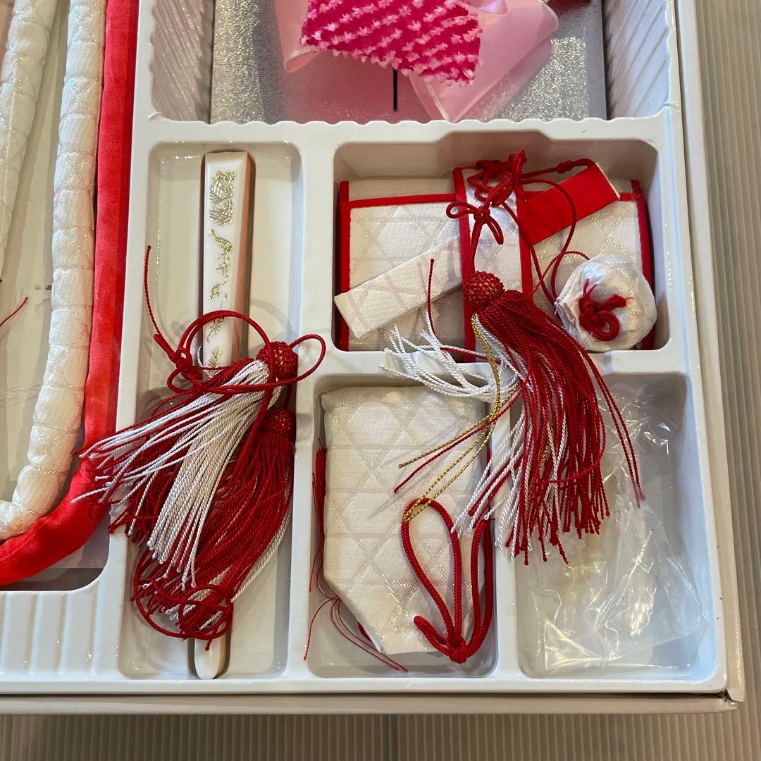 七五三用 はこせこ　朱色と金　草履・バッグ・小物セット　18㎝ 和装