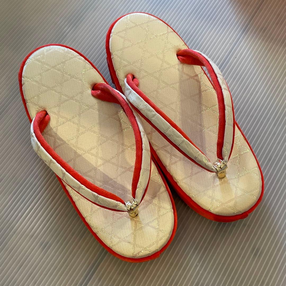 七五三用 はこせこ　朱色と金　草履・バッグ・小物セット　18㎝ 和装