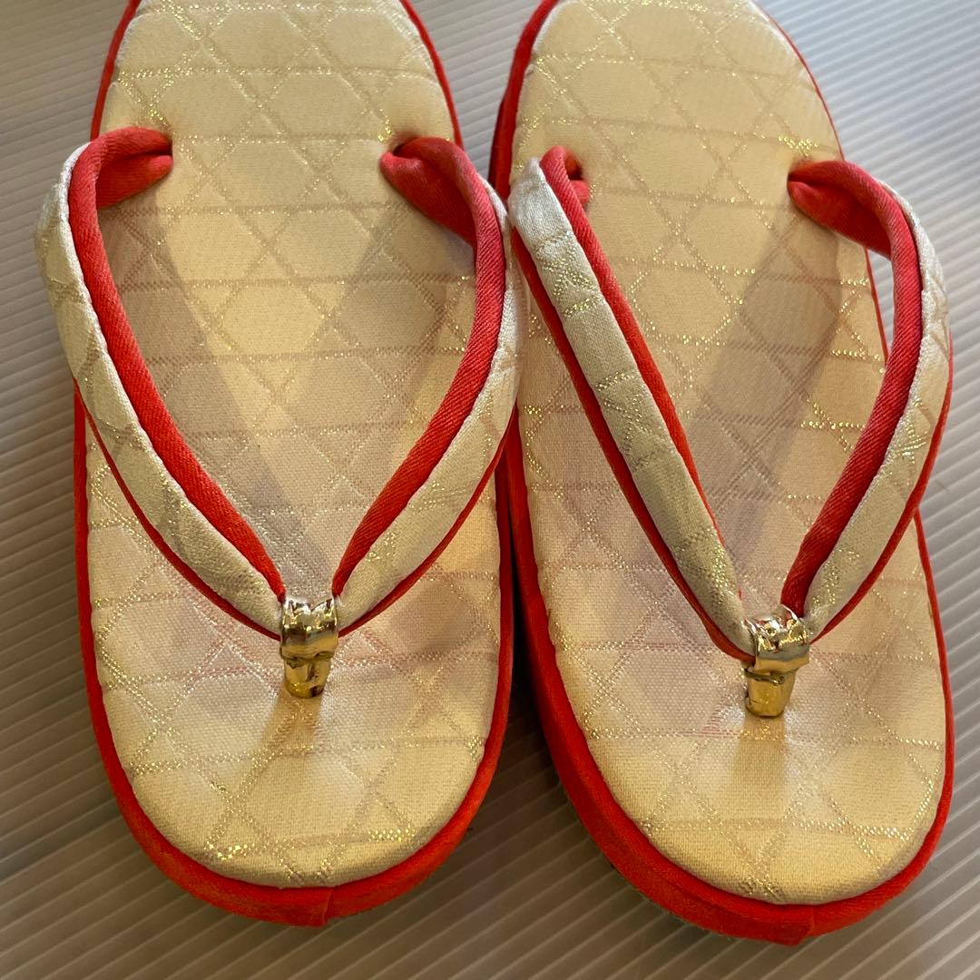 七五三用 はこせこ　朱色と金　草履・バッグ・小物セット　18㎝ 和装