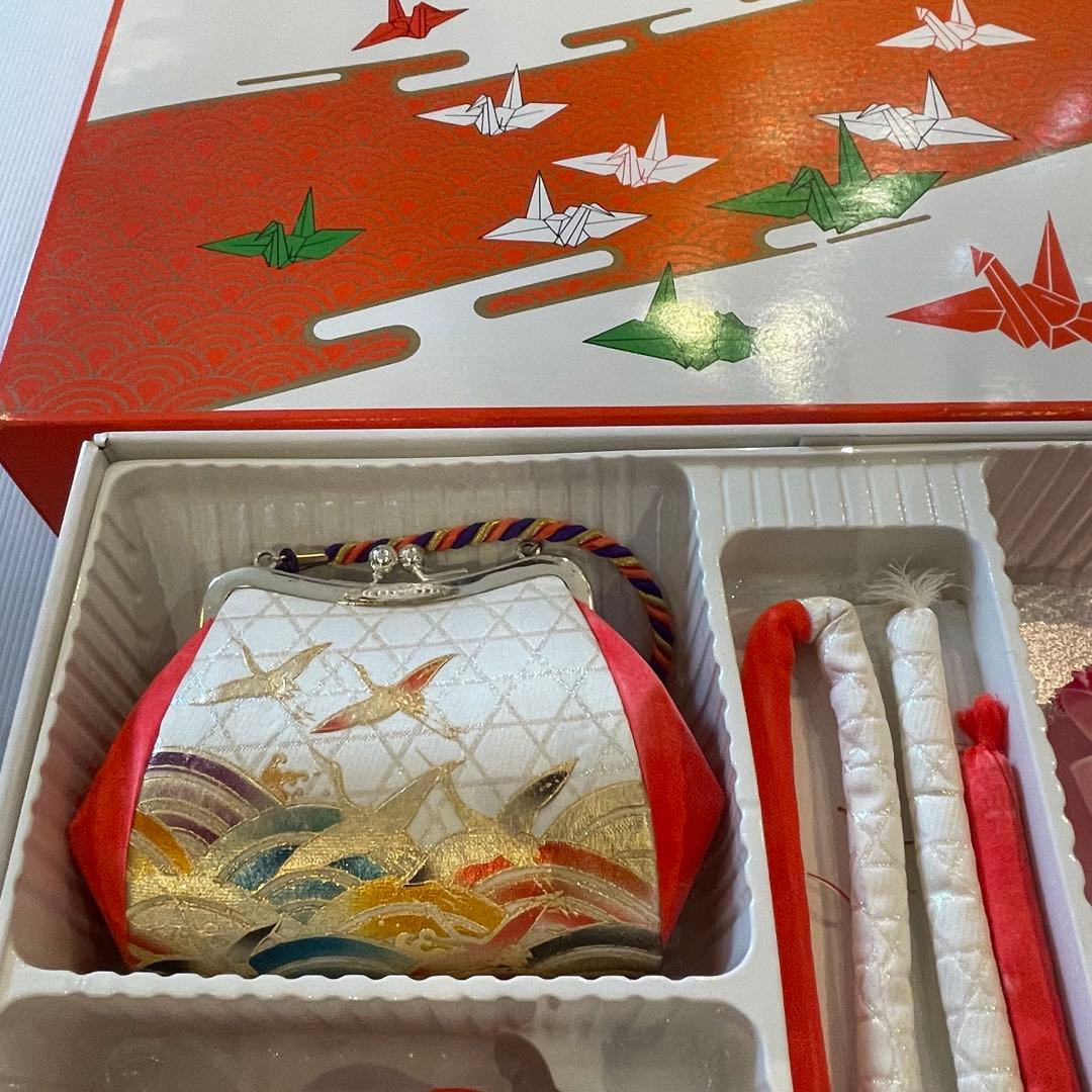 七五三用 はこせこ　朱色と金　草履・バッグ・小物セット　18㎝ 和装