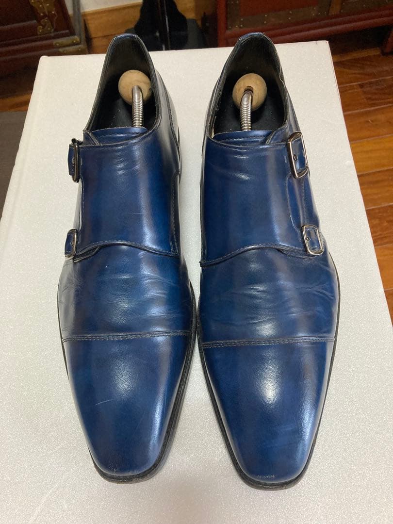 リーガル革靴　ダブルモンク　青色