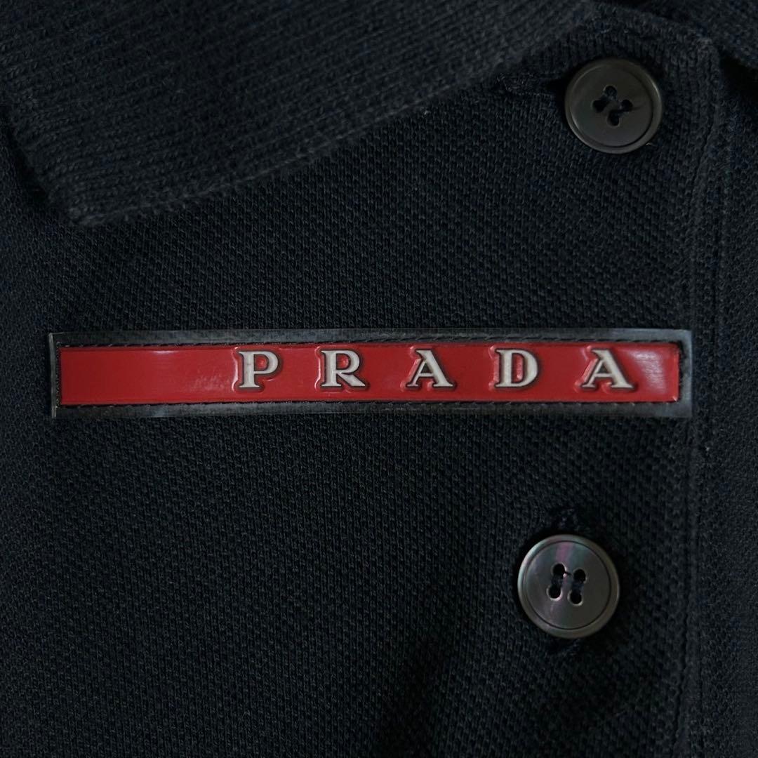 【希少デザイン】プラダ☆センターブランドロゴ入り長袖ポロシャツ ラバーロゴ