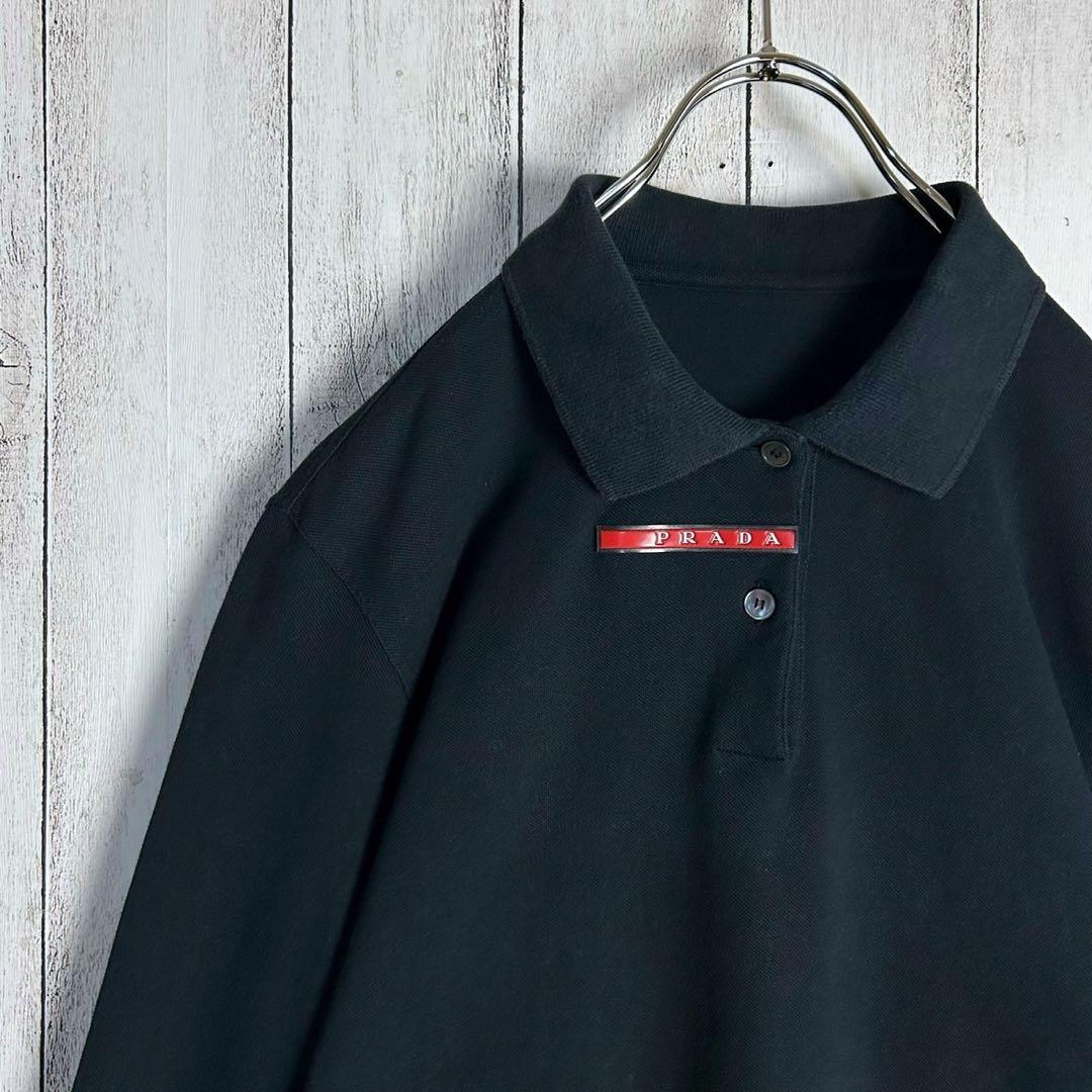 【希少デザイン】プラダ☆センターブランドロゴ入り長袖ポロシャツ ラバーロゴ