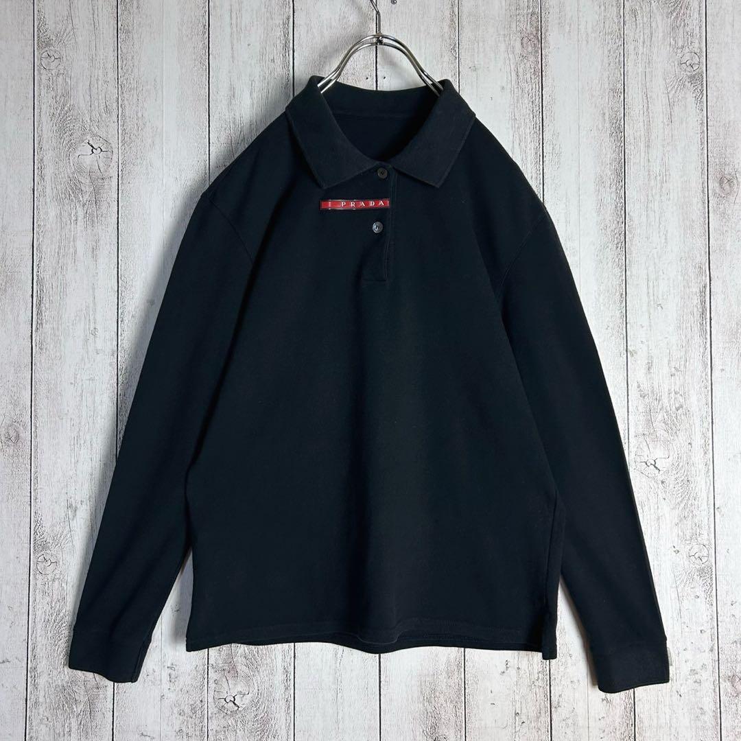 【希少デザイン】プラダ☆センターブランドロゴ入り長袖ポロシャツ ラバーロゴ