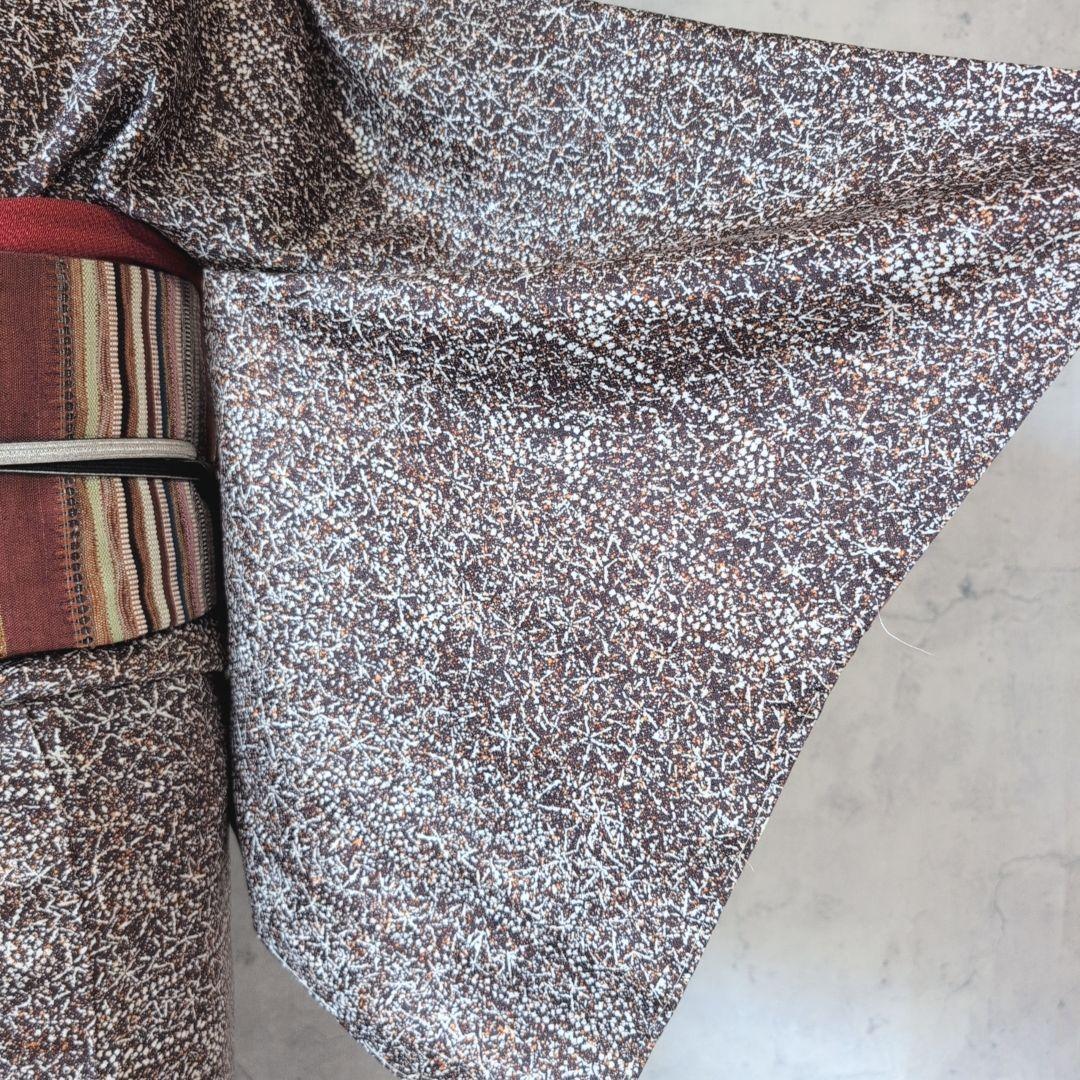 小紋　フルセット　着物　正絹　星屑　ダークブラウン　F5