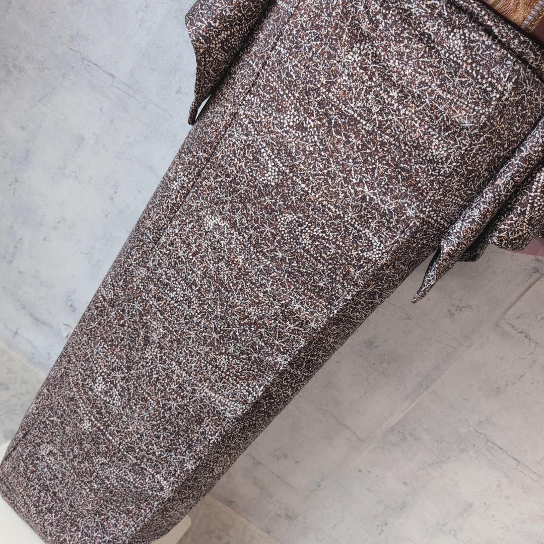 小紋　フルセット　着物　正絹　星屑　ダークブラウン　F5