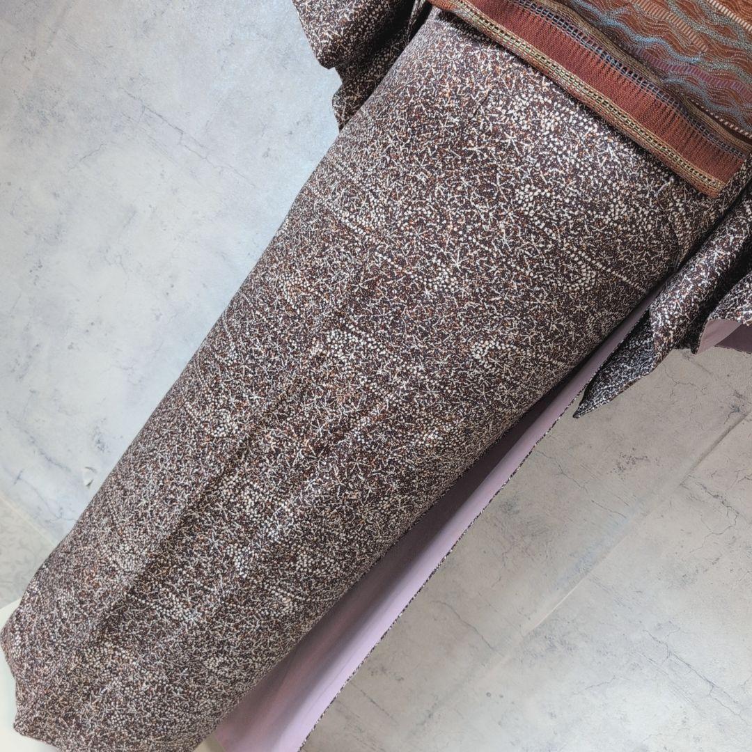 小紋　フルセット　着物　正絹　星屑　ダークブラウン　F5