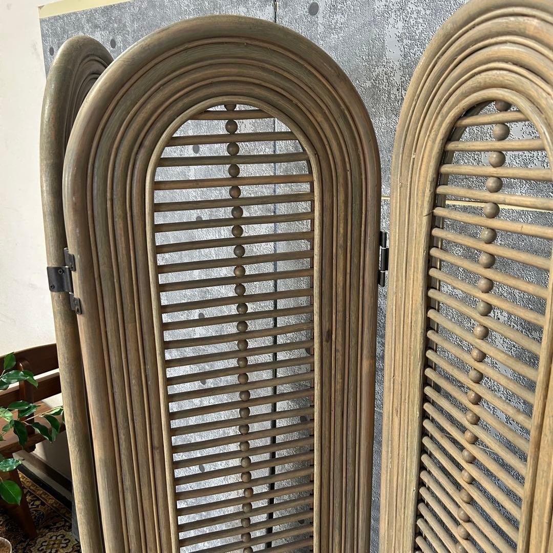 shuca꧁籐家具꧂ラタン4連パーテーション ブラインド 間仕切り レトロ