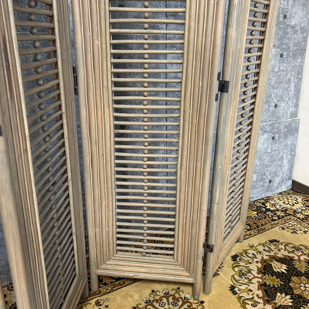 shuca꧁籐家具꧂ラタン4連パーテーション ブラインド 間仕切り レトロ