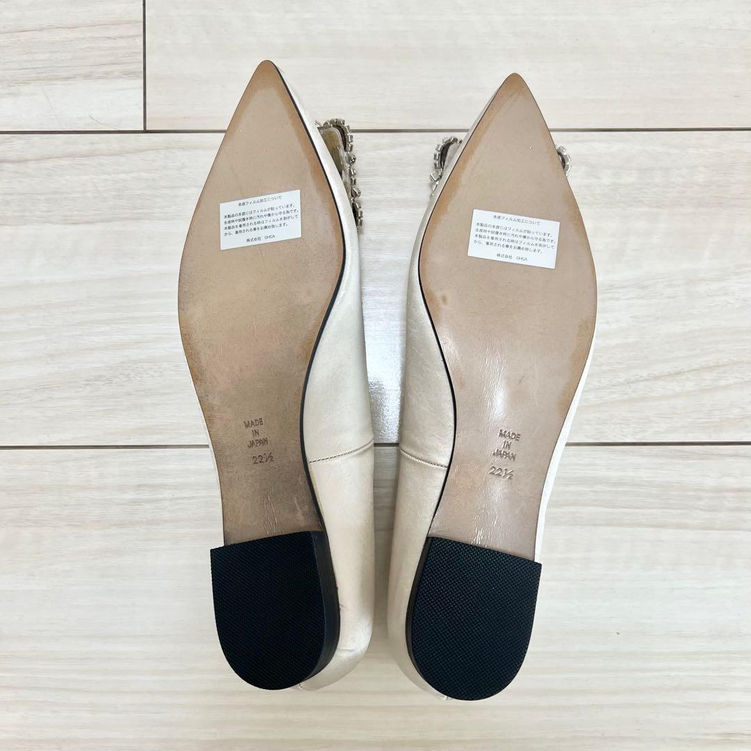 OHGA オーガ サテン ビジュー パンプス フラットシューズ アイボリー