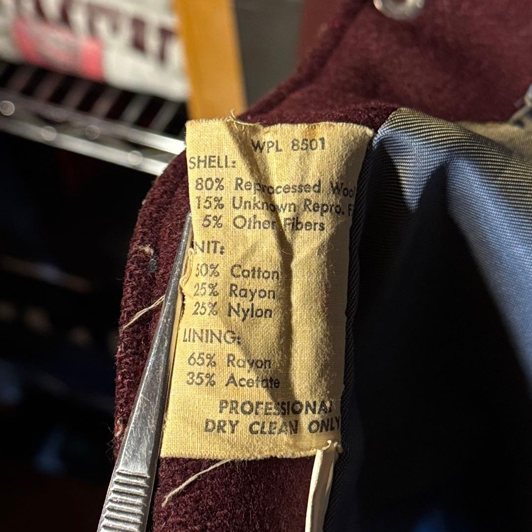 上質 60s vintage バーシティジャケット プレーン バーガンディ